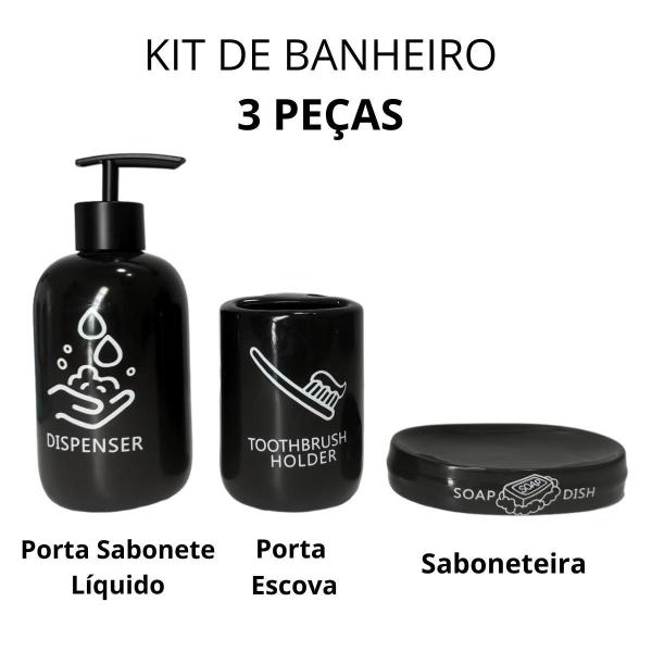 Imagem de Kit Banheiro 3 Peças Lavabo Dispenser Black Luxo Premium
