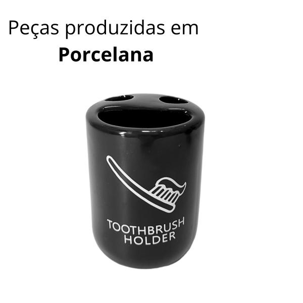 Imagem de Kit Banheiro 3 Peças Lavabo Dispenser De Sabonete Saboneteira E Porta Escovas Black Luxo Premium 