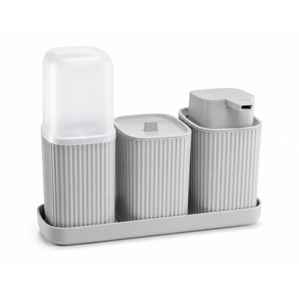 Kit Banheiro 3 Peças Lavabo Porta Algodão e Sabonete Líquido com Dispenser, Estojo Dental e Bandeja - Usual Utilidades Kit Banheiro 3 Peças Lavabo Porta Algodão e Sabonete Líquido com Dispenser, Estojo Dental e Bandeja - Usual Utilidades