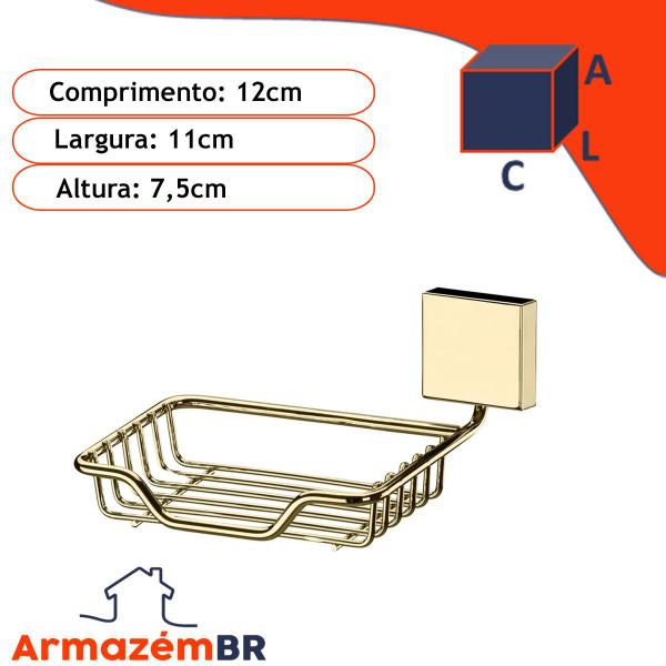 Imagem de Kit Banheiro 3 Peças Suporte Papel Higiênico Gancho Saboneteira Parede Dourado - Future