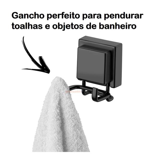 Imagem de Kit Banheiro 3 Peças Suporte Porta Papel Higiênico Gancho Duplo Saboneteira Com Ventosa Preto Fosco - Future