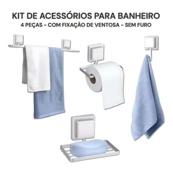 Imagem de Kit Banheiro 4 Peças Adesivo 3M Sabonete Toalha Papel Arthi