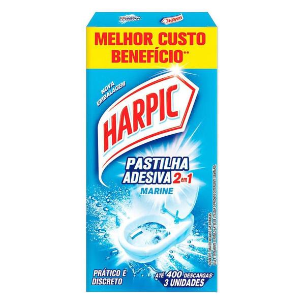 Imagem de Kit Banheiro 4un Pastilha Adesiva Sanitária Harpic Marine com 3un