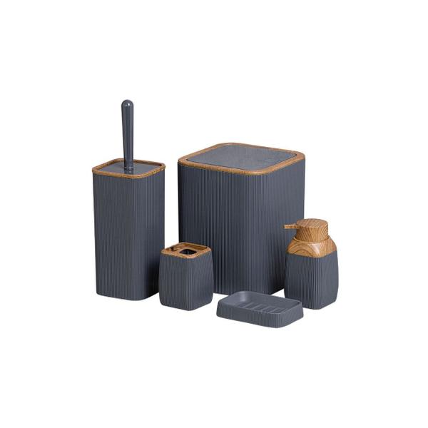 Kit Banheiro 5pcs Quadrado Oky Mood Lavabo Cinza Nobre Imagem de Kit Banheiro 5pcs Quadrado Oky Mood Lavabo Cinza Nobre
