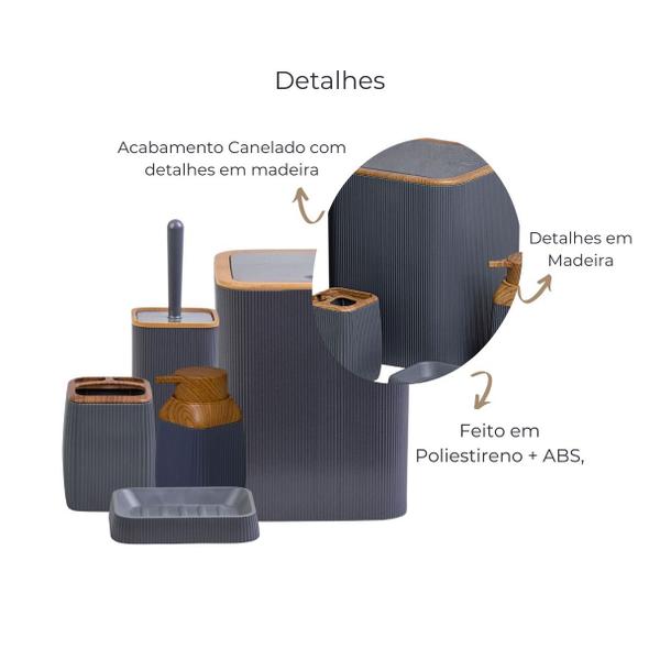 Kit Banheiro 5pcs Quadrado Oky Mood Lavabo Cinza Nobre Imagem de Kit Banheiro 5pcs Quadrado Oky Mood Lavabo Cinza Nobre