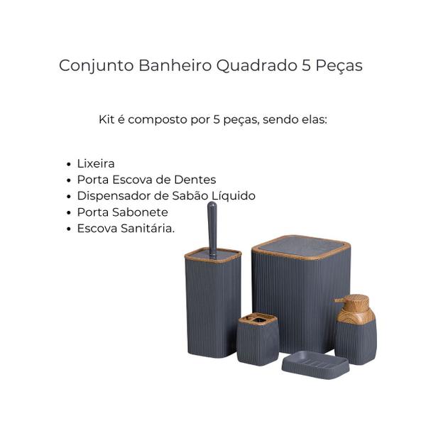 Kit Banheiro 5pcs Quadrado Oky Mood Lavabo Cinza Nobre Imagem de Kit Banheiro 5pcs Quadrado Oky Mood Lavabo Cinza Nobre