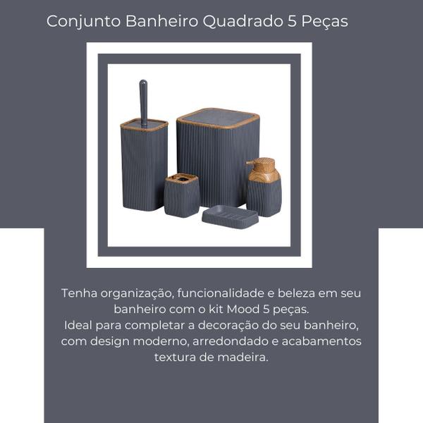 Kit Banheiro 5pcs Quadrado Oky Mood Lavabo Cinza Nobre Imagem de Kit Banheiro 5pcs Quadrado Oky Mood Lavabo Cinza Nobre