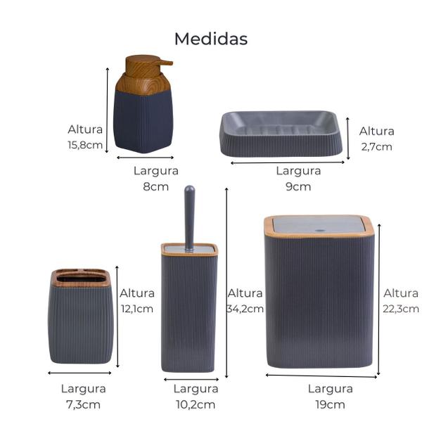 Kit Banheiro 5pcs Quadrado Oky Mood Lavabo Cinza Nobre Imagem de Kit Banheiro 5pcs Quadrado Oky Mood Lavabo Cinza Nobre