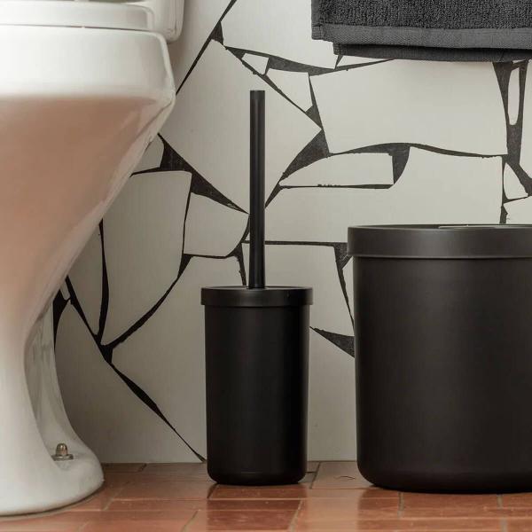 Kit Banheiro Bold Saboneteira Porta Escova Sanitária Lixeira 6L Porta Algodão Preto - Ou Imagem de Kit Banheiro Bold Saboneteira Porta Escova Sanitária Lixeira 6L Porta Algodão Preto