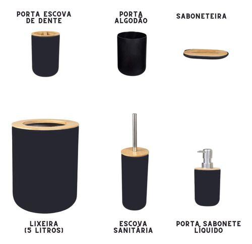 Imagem de Kit Banheiro Com 6 Peças Bambu E Plástico Luxo Moderno