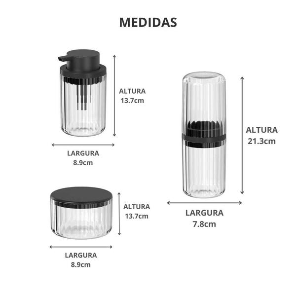 Imagem de Kit Banheiro Dispenser Sabonete Algodão Escova Classic Ou