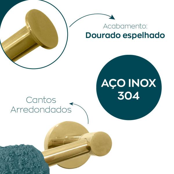 Imagem de Kit Banheiro Dourado Inox Acessorios Lavabo Luxo 4 Peças Conjunto Completo Porta Toalha Papeleira Gancho Cabide Toalheiro Suporte Parede Aço Inox 304