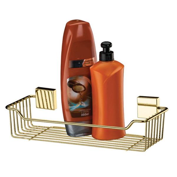 Imagem de Kit Banheiro Dourado Suporte Shampoo + Porta Sabonete Parede Ouro - Future