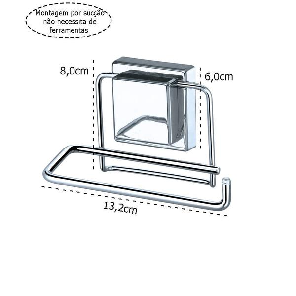 Imagem de Kit Banheiro Gancho e Suporte Para Papel Higiênico Fixação Por Ventosa Cromado