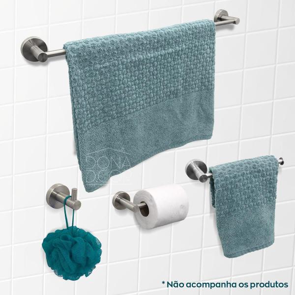 Imagem de Kit Banheiro Inox Escovado Acessorios Lavabo Suporte Parede