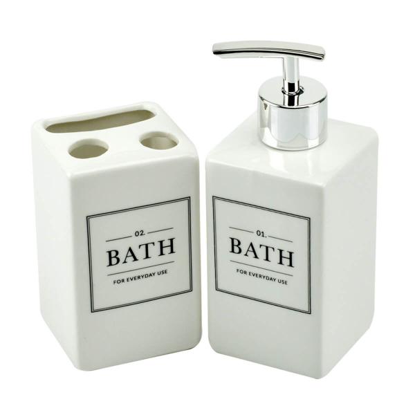 Imagem de Kit Banheiro Lavabo 2 Peças Branco Quadrado Dispenser Bath