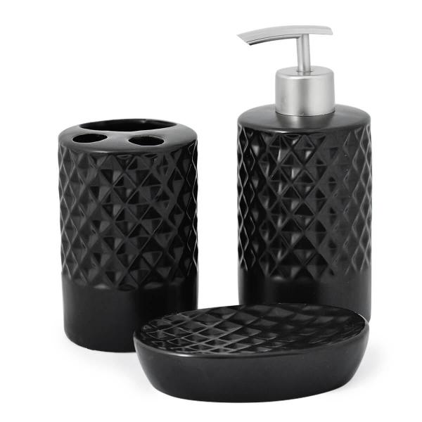 Imagem de Kit Banheiro Lavabo 3 Peças Preto Fosco Bico De Abacaxi