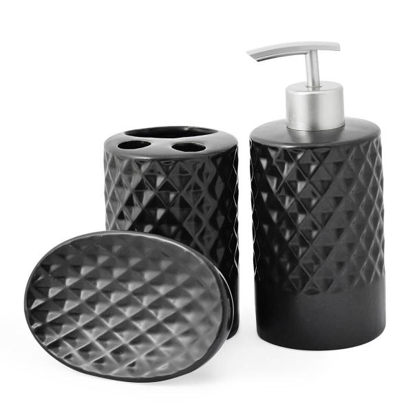 Imagem de Kit Banheiro Lavabo 3 Peças Preto Fosco Bico De Abacaxi