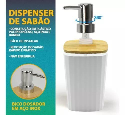 Imagem de Kit Banheiro Lavabo Branco 4 Peças Quadrado Com Acabamento Bambu