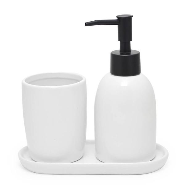 Imagem de Kit Banheiro Lavabo Branco Bico Preto Fosco - 3 Peças