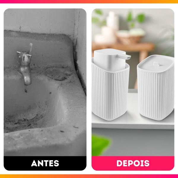 Imagem de Kit Banheiro Lavabo Dispenser + Porta Algodão