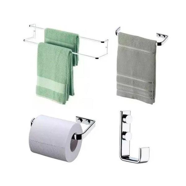 Imagem de Kit banheiro lavabo Future cromado, porta toalha duplo 60 cm,toalheiro 30 cm,papeleira e cabide