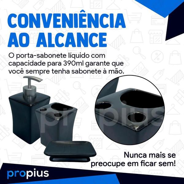 Imagem de Kit Banheiro Lavabo Porcelana 3 Pecas Bandeja Conjunto Líquido Acessórios Higiene Moderno Bancada