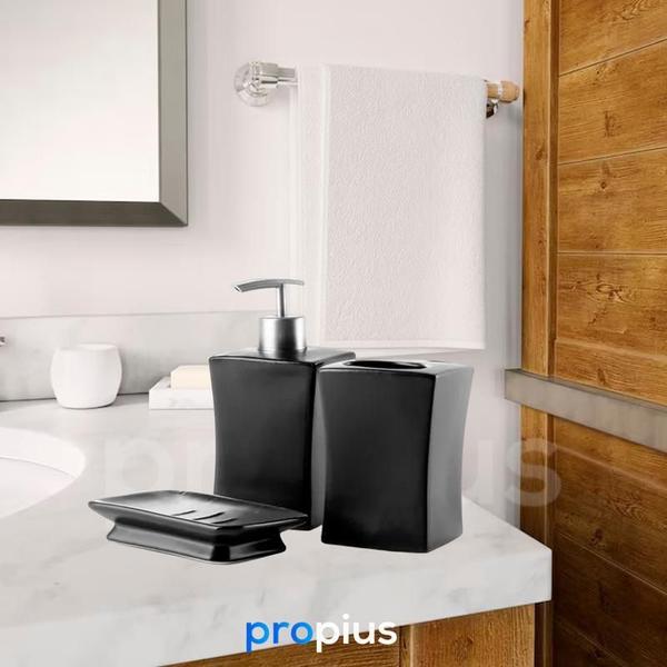 Imagem de Kit Banheiro Lavabo Porcelana 3 Pecas Bandeja Conjunto Luxo