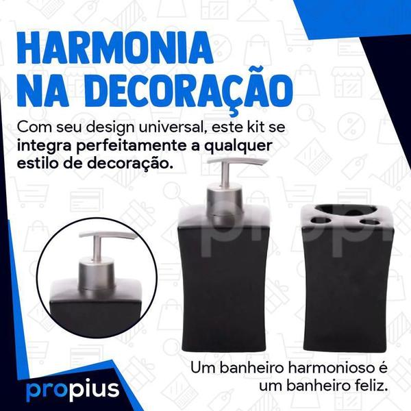 Imagem de Kit Banheiro Lavabo Porcelana 3 Pecas Bandeja Conjunto Preto