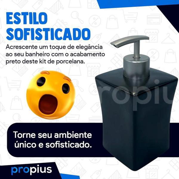 Imagem de Kit Banheiro Lavabo Porcelana 3 Pecas Bandeja Saboneteira Luxo Líquido Organização Pia Acessórios Bancada