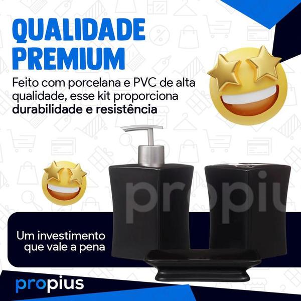 Imagem de Kit Banheiro Lavabo Porcelana 3 Pecas Bandeja Saboneteira Luxo Organização Pia Acessórios Higiene Bancada