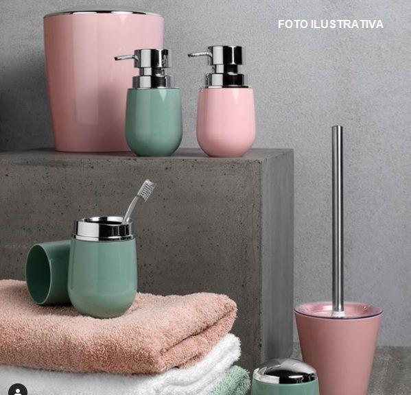 Imagem de Kit banheiro lavabo Rosa quartzo 3 peças OU porta escova de dente, saboneteira ,cotonete