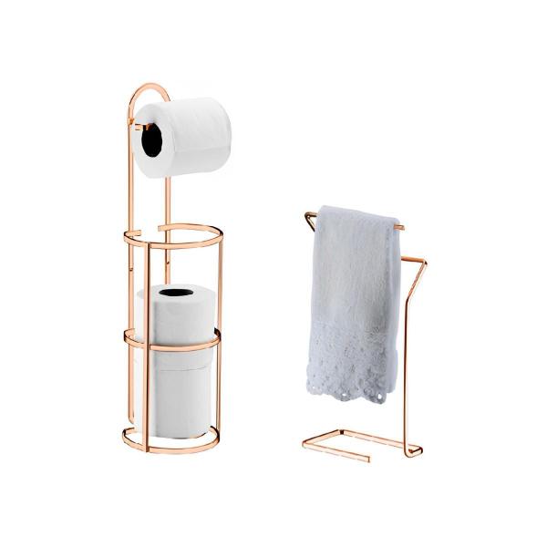 Imagem de Kit banheiro lavabo rose gold 02 peças, porta toalha bancada  e papeleira future 1891rg 1609rg