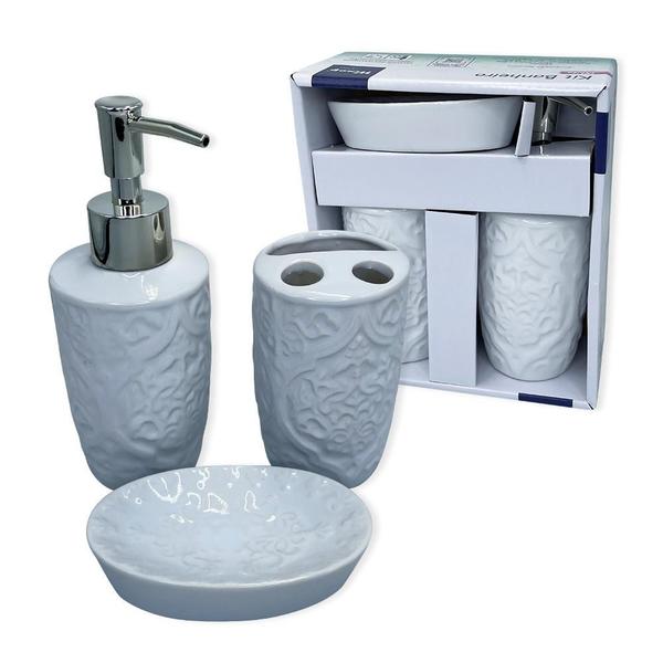 Imagem de Kit Banheiro Porcelana 3 Pç Lavabo Porta Sabonetes e Escovas