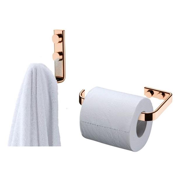 Imagem de Kit Banheiro Rosé Gold Gancho Porta Toalha  + Suporte Papel Higiênico - Future