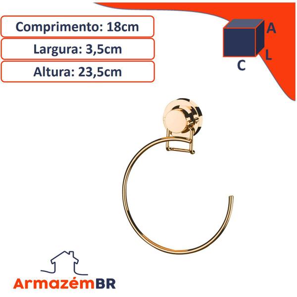 Imagem de Kit Banheiro Suporte Porta Toalha Duplo Toalheiro Argola Ventosa Cobre Rose Gold - Future