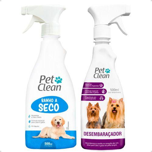 Kit Banho A Seco + Desembaraçador De Pelos Pet Clean 500ml Imagem de Kit Banho A Seco + Desembaraçador De Pelos Pet Clean 500ml