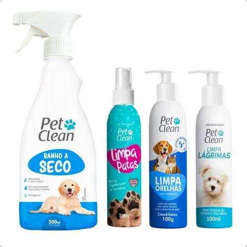 Imagem de Kit Banho A Seco + Limpa Patinha + Ouvido+ Lágrima Pet Clean