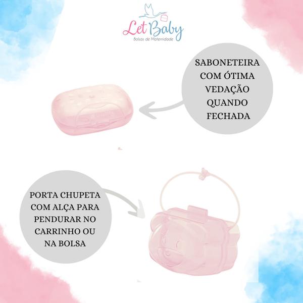 Imagem de Kit banho bebe adoleta saboneteira + balde bacia lixeira e outros rosa