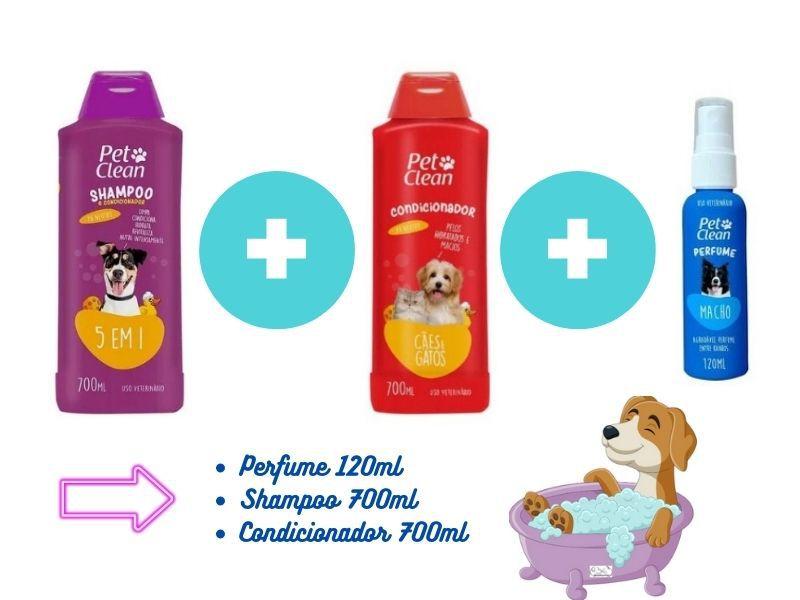 Imagem de Kit Banho PetClean Shampoo 5x1 + Condicionador + Perfume Pet