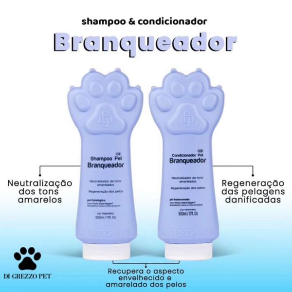 Imagem de Kit Banho Pets para Cães Shampoo, Condicionador e Escova Escolha Branqueador, Filhotes, Micelar, Pelos longos e Neutro