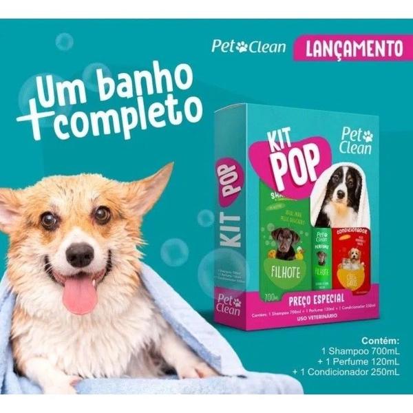 Imagem de Kit Banho Pop Pet Clean 1 shampoo + 1 perfume + 1 condicionador Cães Gatos - Pet Clean