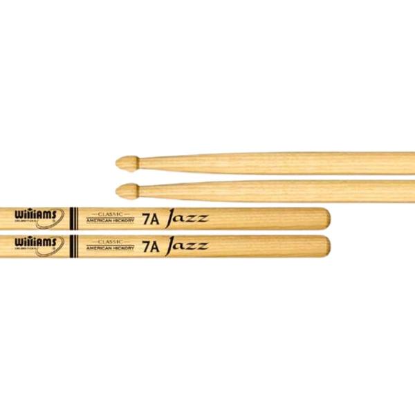 Imagem de Kit Baqueta De Bateria 7A Hickory Williams Jazz Com Pad + Capa