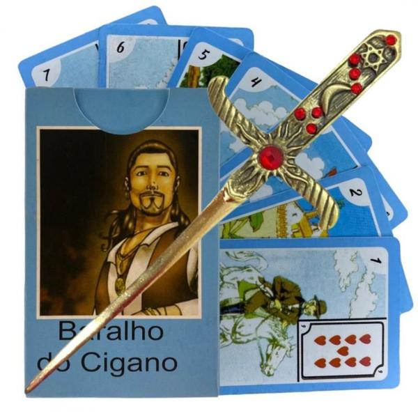 Imagem de Kit Baralho Tarot Baralho do Cigano e Athame  Pedra Vermelha