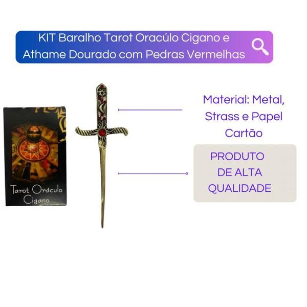 Imagem de Kit Baralho Tarot Oracúlo Cigano e Athame Dourado