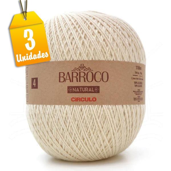 Imagem de Kit Barbante Barroco Natural 4/4 4 Fios 700g - 3 unidades