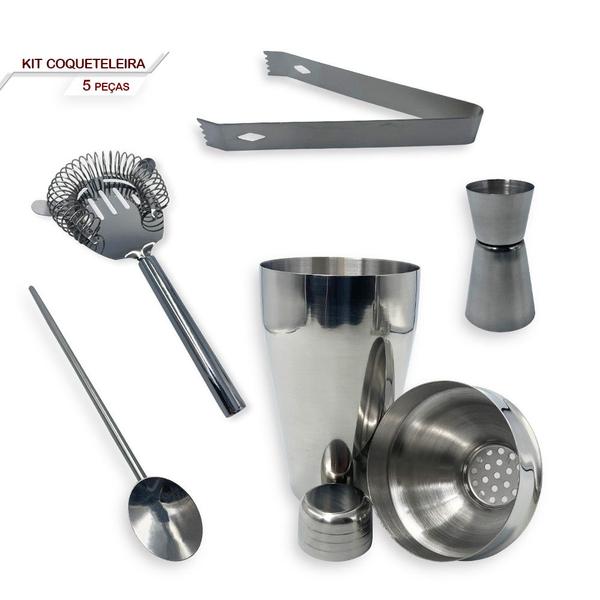 Imagem de Kit Barbem 5un Coqueteleira 550ml Profissional Aço Inox Caipirinha comercio Bar Dosador Copo Separador Misturador Pinça