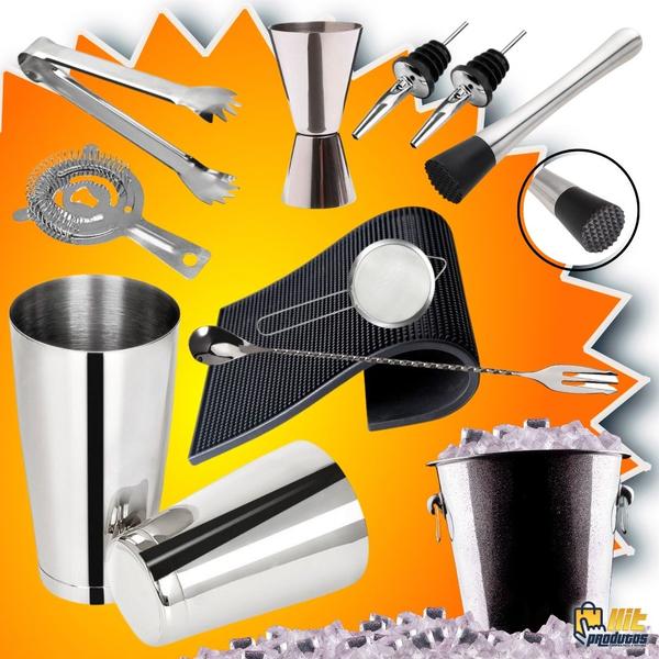 Imagem de Kit Barman Coqueteleira Boston 11 Peças 100% Inox