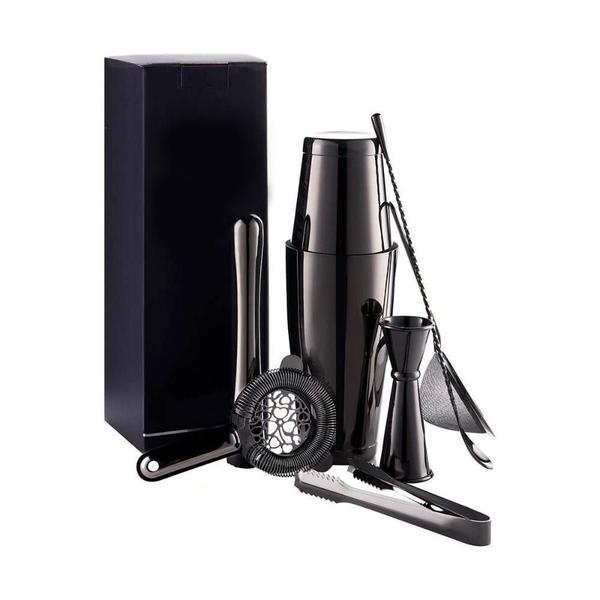 Imagem de Kit Barman Inox Preto  Shake, Medidor, Colher, Coador