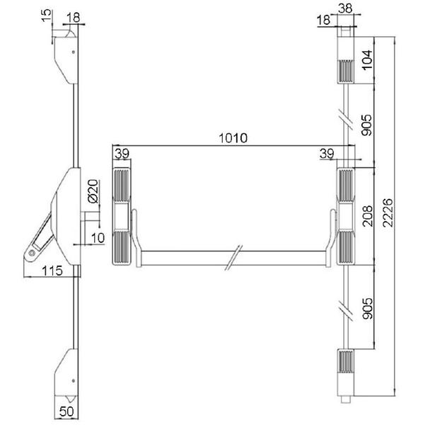 Imagem de Kit Barra Antipânico 02 pontos de Travamento + Fechadura Externa